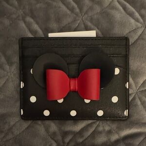Kate Spade Black and White Polka Dot Card Holder with Red Bow